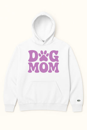Celebrate your pup with the Dog Mom Hoodie by Dogloverclothing.com, featuring a bold Dog Mom slogan and a paw-print design as the O in DOG on the front. Cozy and perfect for every dog lover!.