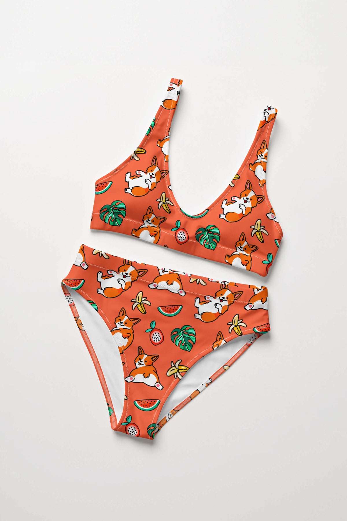 Tropical Corgi Splash Premium High-Waisted Bikini