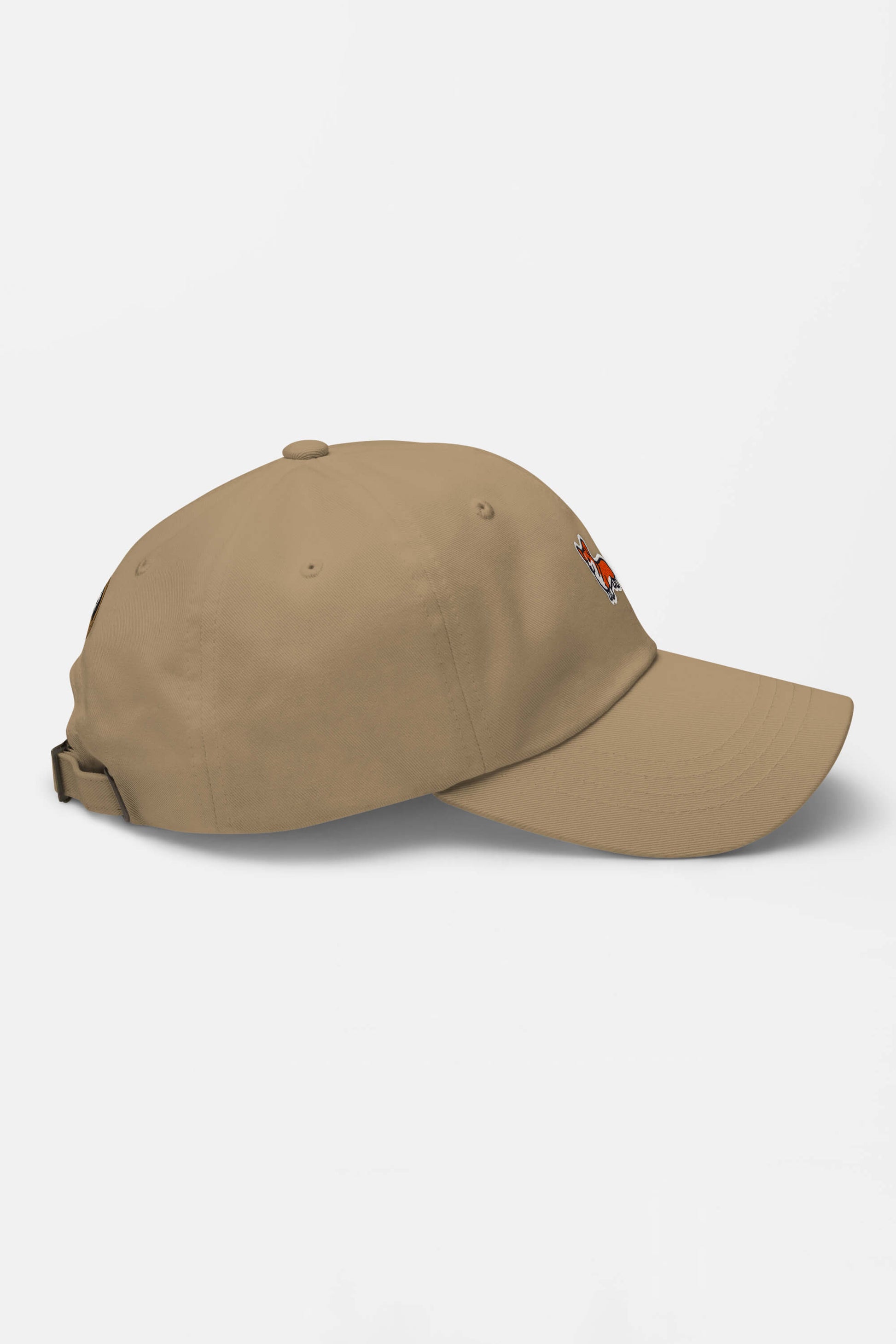 The Iconic Corgi Cap by Dogloverclothing.com is shown on a white background, with an adjustable back strap and a small embroidered front-left design highlighting Corgi cuteness.