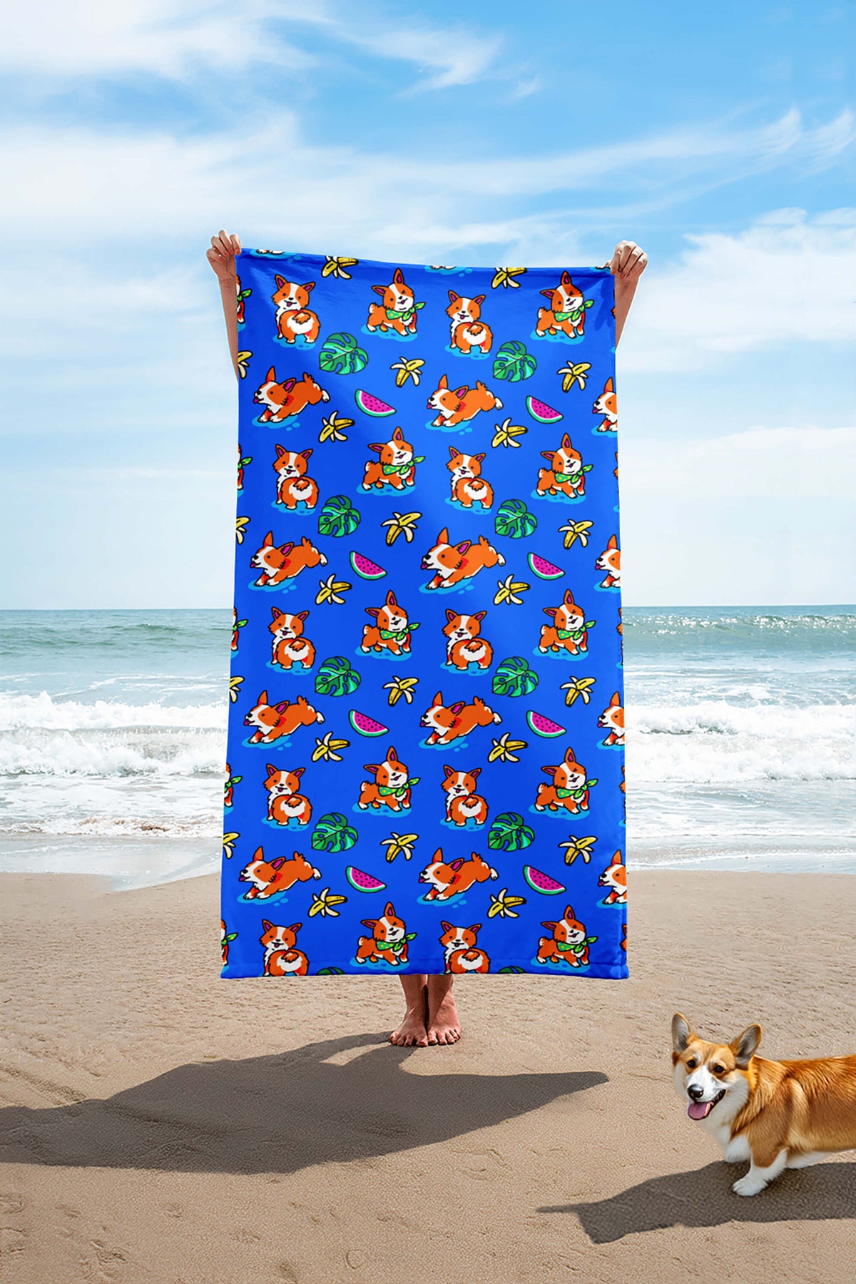 Tropical Corgi Beach Party Premium Towel