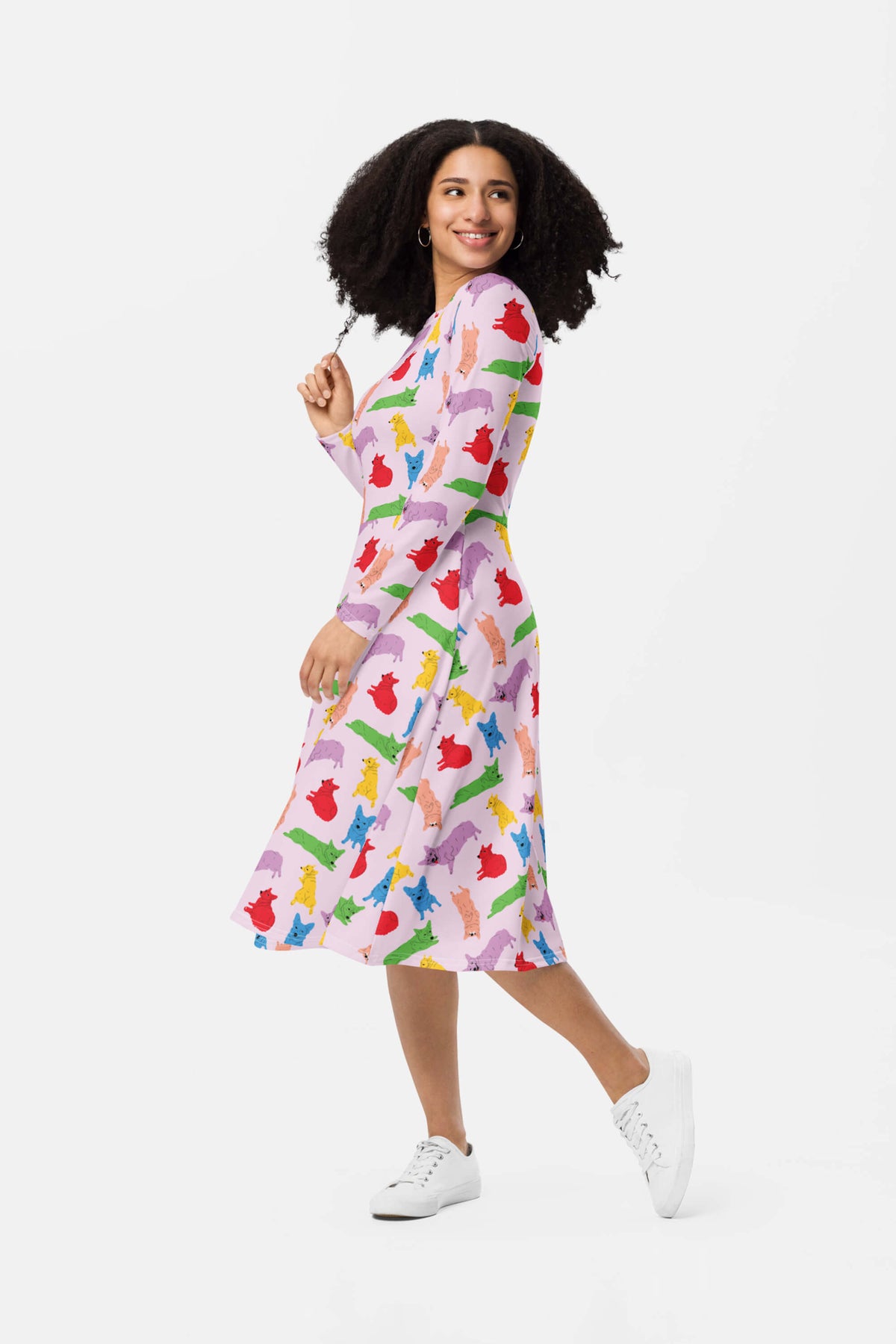 Supreme Corgi Confetti Long Sleeve Midi Dress