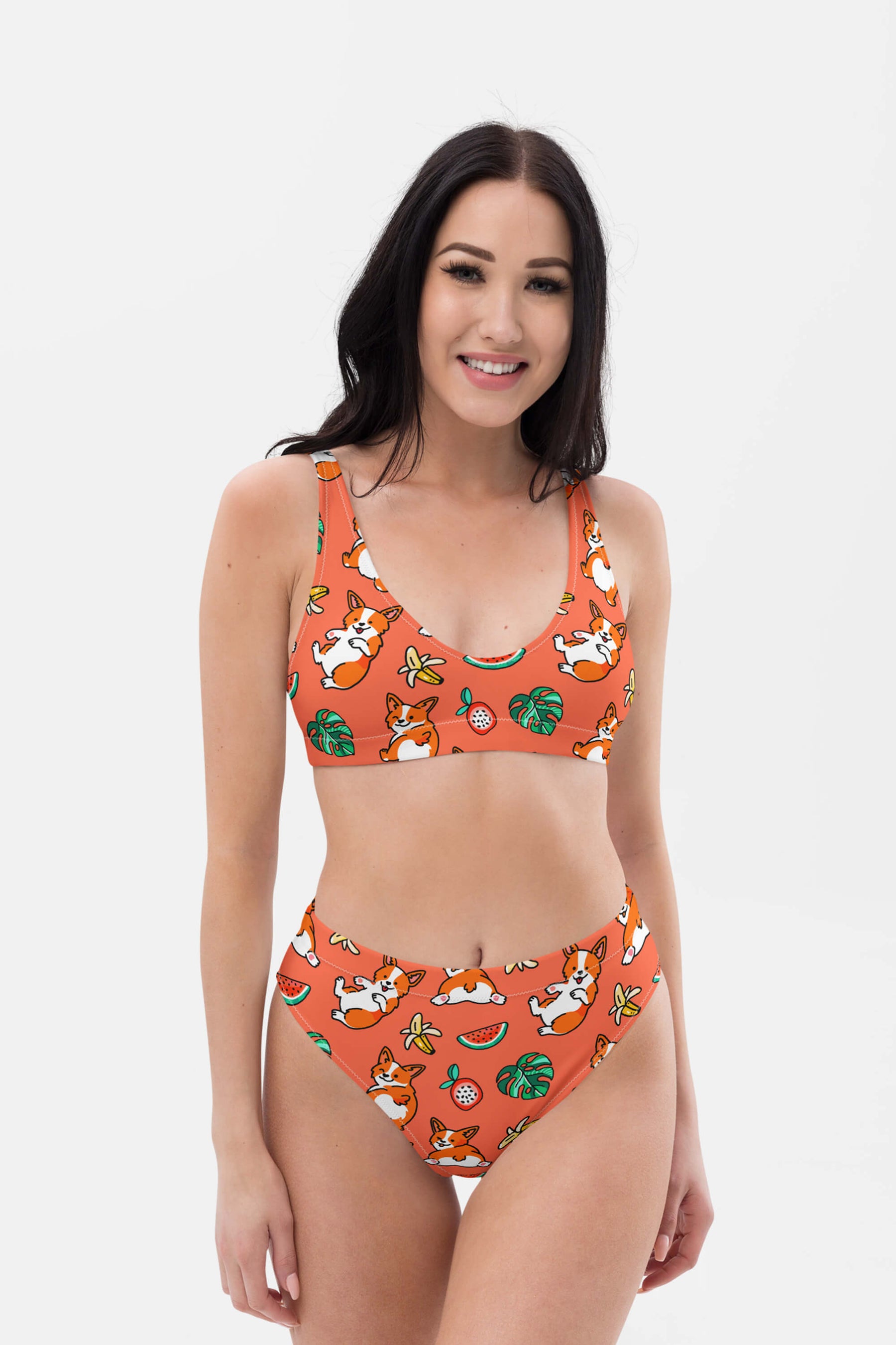 Tropical Corgi Splash Premium High-Waisted Bikini