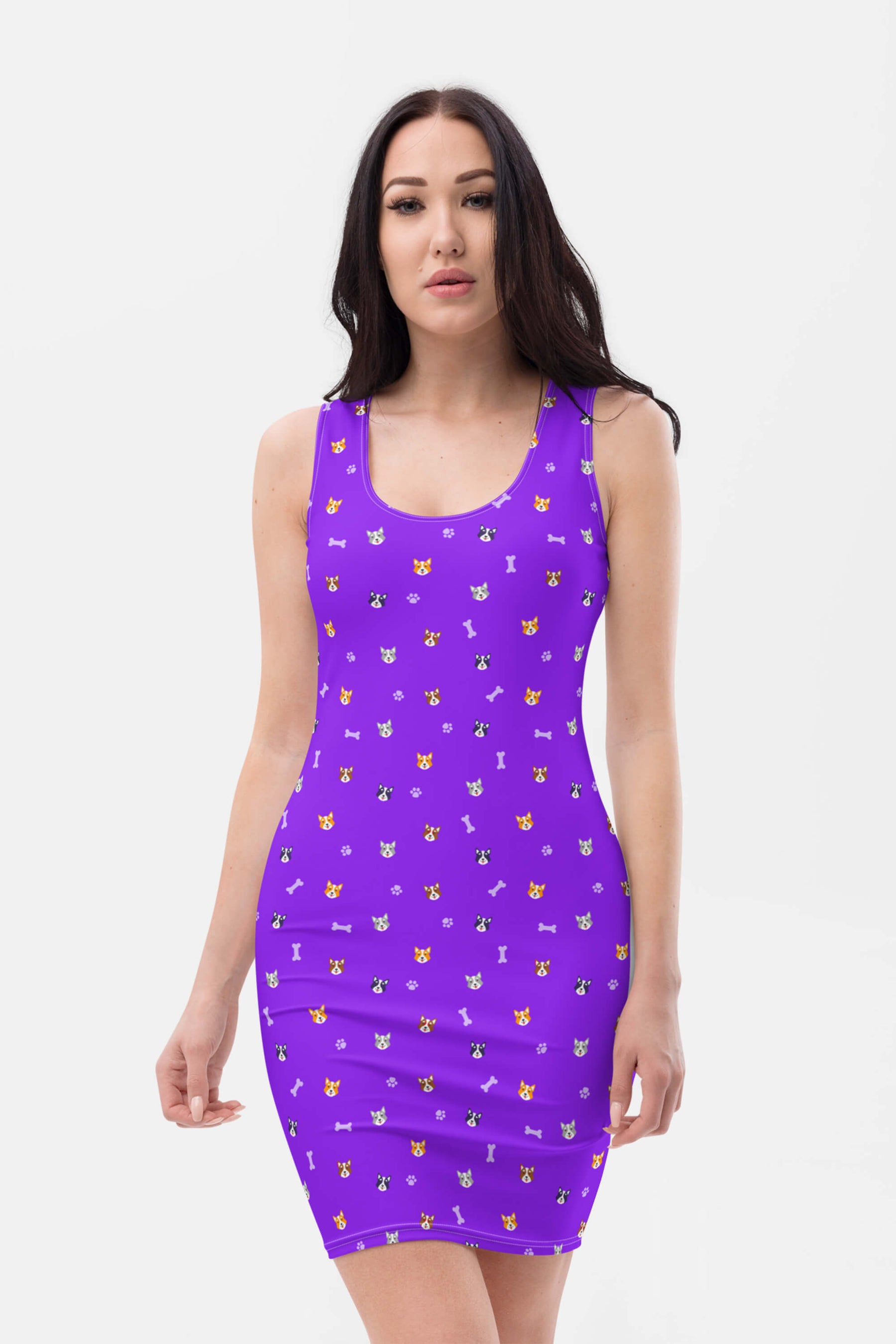 Violet Corgi Vibes Bodycon Dress