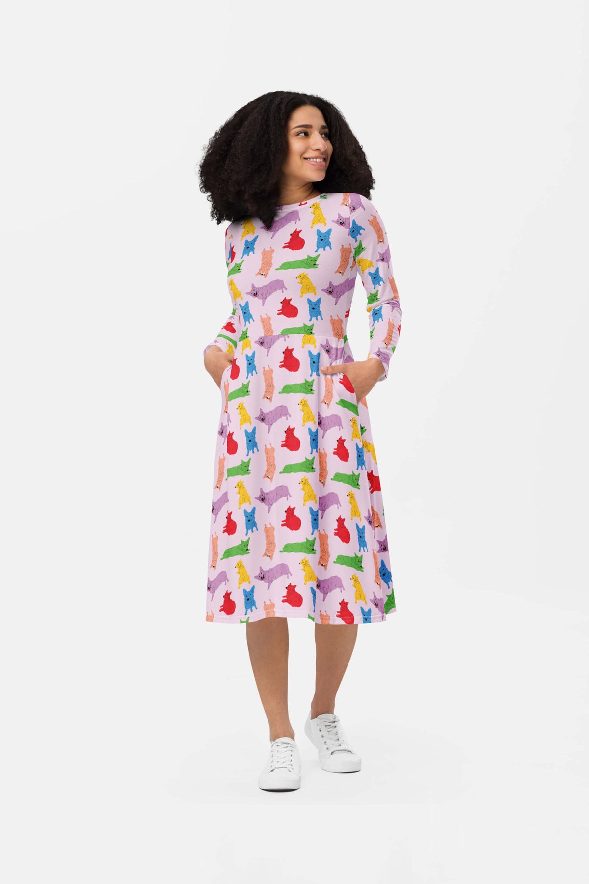 Supreme Corgi Confetti Long Sleeve Midi Dress