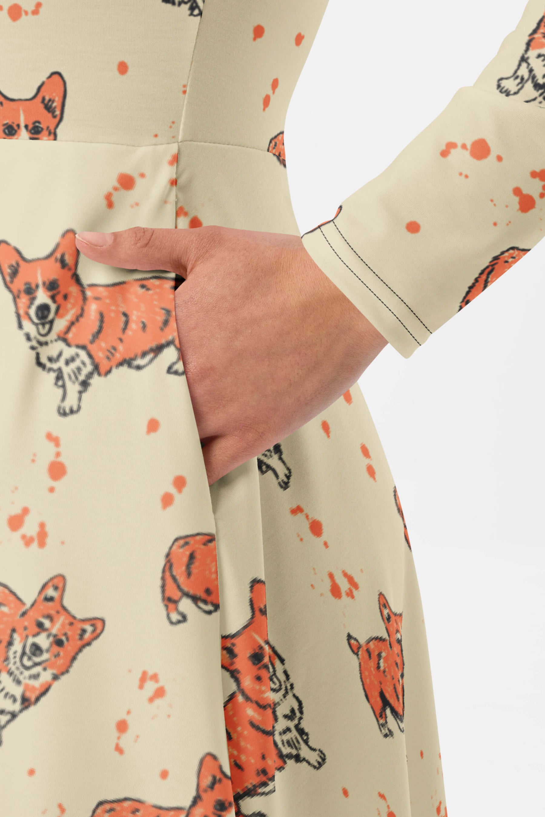 Cozy Corgi Long Sleeve Midi Dress