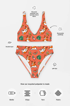 Tropical Corgi Splash Premium High-Waisted Bikini